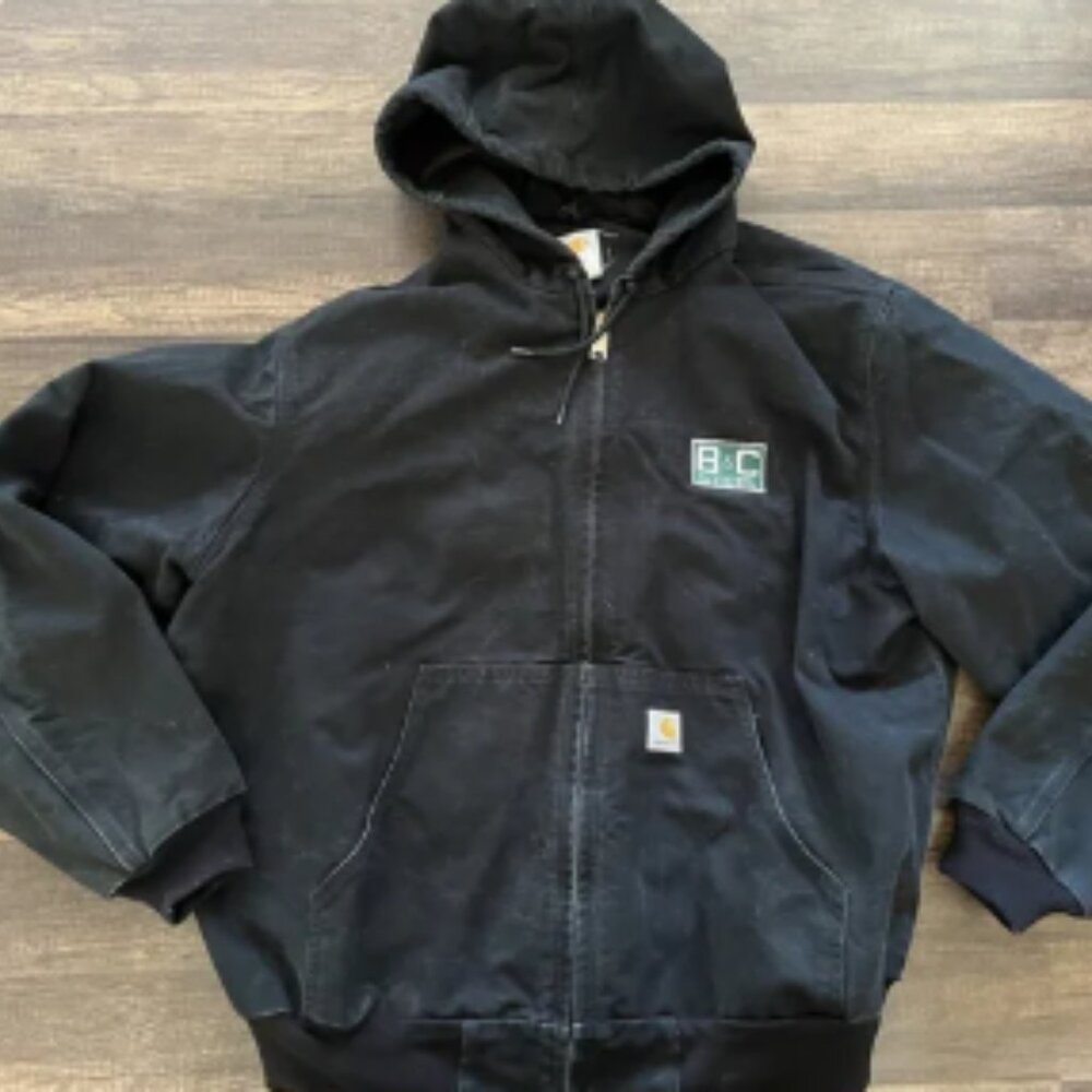 Carhartt Canvas Jacket Men XL Black Hooded Coat Duck USA Union Made Logo Y2K 90s